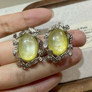 Natural Gold Lithium Mica Crystal Box Oval Inlaid Bracelet DIY Accessories through Hole Fashion Jewelry Semi-Precious Stones