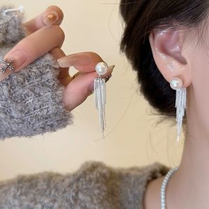 Korean Fashion Pearl Tassel Earrings: Elegant Chain Earring Accessories Jewelry for Girls