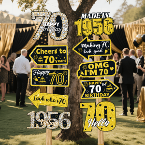 70th Birthday Party Photo Booth Props Black Gold Glitter 1956 Vintage Sign Cheer to 70 Years Adult Birthday Decorations Supplies