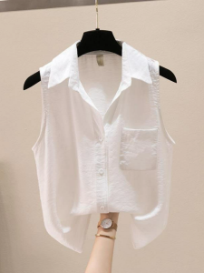 NUANKONG | Sleeveless Turn-down Collar Matching Design Shirt