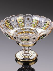 Elegant European Style Enamel Colored Crystal Glass Fruit Bowl Modern Living Room Coffee Table Decorative Ornaments Home Use