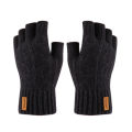 Winter Half-Finger Knitted Gloves for Men: Warm, Stretchy, Thick – Fits Office, Bicycle, Driving & Student Writing. 