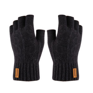 Winter Half-Finger Knitted Gloves for Men: Warm Stretchy Thick – Fits Office Bicycle Driving & Student Writing
