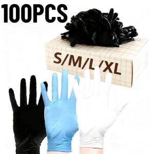 100PCS Black White Blue Nitrile Gloves Disposable Cleaning Nitrile Gloves Gardening Work Furniture Kitchen Beauty Hairdressing