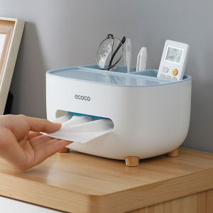 Hộp Đựng Khăn Giấy Ăn Để Bàn Ecoco Đa Năng Cao Cấp Kèm Khay Đựng Tiện Ích Để Điện Thoại Bút Thước Điều Khiển Tivi