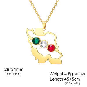 Iran map flag set with 3-color rhinestone necklace stainless steel red green white Iran ethnic map jewelry gift