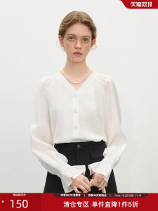 Loose Womens Long Sleeve V-neck Shirt French Style Lazy Fashion Van Slane New Arrival Korean Version Commute Polyester Blend