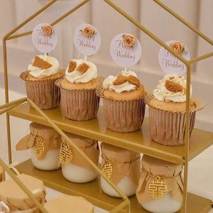 Champagne Colored Wedding Dessert Table Decoration Happy Character Pudding Cup Seal Paper Hat Cup Cake Paper Cup Mousse Plugin