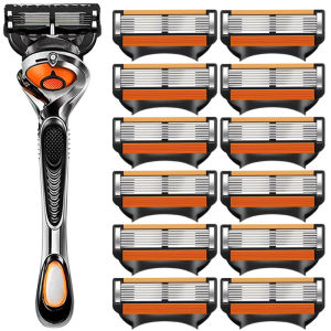 มีดโกนหนวดแบบใช้มือ สแตนเลส 6 ชั้น รุ่นใหม่ ปี 2025 สำหรับผู้ชาย พร้อมที่วางอเนกประสงค์ ใบมีด 5 ชั้น สำหรับโกนแบบเปียก เรียบง่าย ดีไซน์