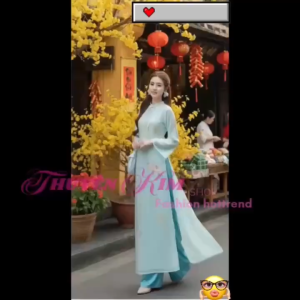 QC_  Set áo dài cổ nơ áo dài chơi Tết set áo dài vintage Tơ in phủ thêu hoa cổ nơ kèm quần dài