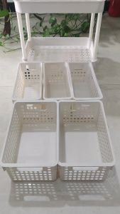 Home Bundle Set 3-Tier Utility Cart with 2 Wide Baskets 3 Narrow Baskets and 3 Hanging Buckets
