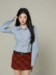 Sweet and Spicy Preppy Style Retro High Waist Slim Looking A- line Sheath Plaid Skirt Womens Autumn and Winter New Arrival Versatile Short Skirt