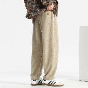 Mens Casual Straight Leg Wool Pants Autumn Winter Loose Wide Leg Banana Pants Curved Blade Mens Straight Tube Trousers