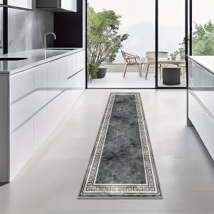 VIKAMA Elegant Black and Gray Marble Textured Runner Rugs for Living Room Kitchen and Hallway Home Decor Long Carpet Floor Mat