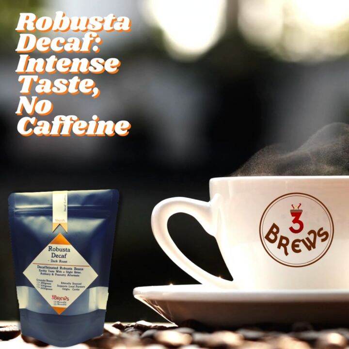 3Brews Robusta Decaf Coffee for Brewing: Decaffeinated Medium Dark ...