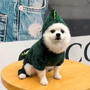 Funny Dinosaur Pet Costume with HoodWarm & Soft Coral Fleece Dog Clothes for WinterCute Cosplay Coat for Small Medium Cats (XS-XXL)