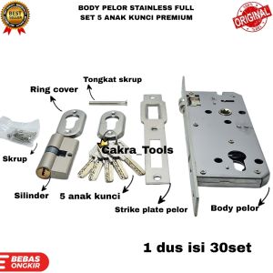 BODY KUNCI PINTU BESAR / BODY PELOR STAINLESS FULL SET 5 ANAK KUNCI PREMIUM KEMASAN BOX BESI