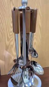 Muôi múc canh muỗng inox vá ăn lẩu xẻng nấu ăn - Đồ dùng nhà bếp cán gỗ sang trọng