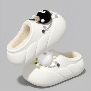 Dép Bông Đế EVA Mùa Thu Đông Cho Nữ Dép Bông Lông Cừu Có Gót Đi Trong Nhà Chống Trượt Chống Thấm Nước Thoải Mái Dễ Thương