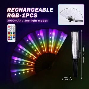 Glow LED Folding Hand Fan RGB 366 Light Modes Handheld Fan with Remote Control for Dance Party Night Club Decor Fluoresce Props