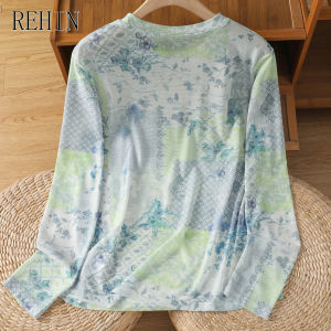 Rehin Tie-Dye Lưới Tay áo dài T-Shirt Làm Mát Lụa băng cổ tròn bảo vệ khỏi ánh mặt trời Áo Cho Phụ Nữ