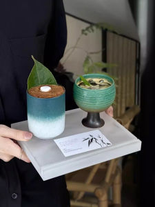 Cloud Mist | Stylish Green Wild Coffee Cup Acrylic Tray for Tasting Ceramic Cup Set Coffee Shop Dedicated