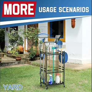Garden Tool Storage Rack Hooks 3-TierHardware Tool Storage Rack Organizer Garage with WheelsMobile Floor Mop RackCleaning Organizer DurableYards