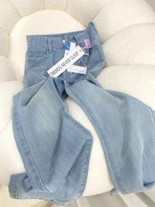 Versatile High Waist Slim Fit Jeans Womens Autumn Commute Casual Style Button Closure Rigid Wide Leg Pants