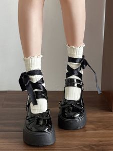Fairy Tale Style Knot Front Chunky Heel Thick Bottom Mary Jane Shoes for Women Retro British Style Spring Summer New Arrival
