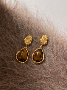 XiangNan 999 Silver Tiger Eye Stone Earrings Luxury Retro Womens Ear Jewelry Waterdrop Shape Alloy Plated Silver Earrings