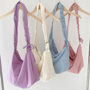 Korean Style  Simple Dumpling Shape Fitness Bag Large Capacity Pure Color Pleated Shoulder Strap Drawstring Crossbody Bag