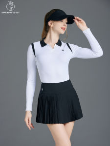 SWAN LOVE GOLF | Summer Ice Silk Sun Protection Mandarin Collar Slimming High Waist Pleated Dress Set