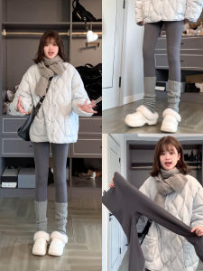 Grey Thickened Fleece Lined Yoga Sharkskin Pants Womens High Waist Nine Points Casual Nylon Spandex Bottoming Trousers