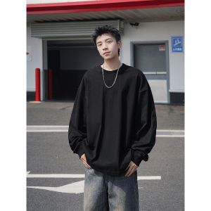 Heavy Weight Pure Color Long Sleeves T-shirt Mens Hong Kong Style Trendy Brand Casual Loose round Neck Sweatshirt Basic Style Inner Bottoming Shirt