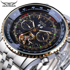 JARAGAR 034 Top Brand Business Tourbillon Stainless Steel Mens Watch Mul-tifunction Automatic Mechanical Original Wristwatch