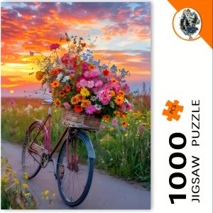 500/1000/1200/2000PCS Jigsaw Puzzle Romantic Bicycle Flowers Sunset Scene For Adults Great Weekend Relaxation And Family Fun