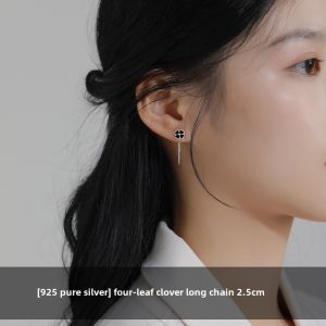 Miss Z 925 Sterling Silver Black Clover Ear Lines Ear-Caring Accessible Luxury Special Interest Earrings Sterling Silver Earrings 2024 New Arrival