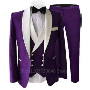 Mens 3-Pieces Slim Fit Tuxedo Wedding Suit Formal Business Party Blazer Jacket Lapel Coat Vest Pant for Groom Groomsmen