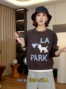 Korean Style round Neck Hoodless Sweatshirt Womens Autumn Heavy Pure Cotton Design Sense Top Fashion Anti-aging