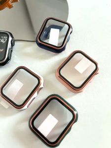 CCLCC Hard PC Case for Apple Watch Series 8 7 45mm 41mm 6 SE 5 4 3 2 38MM 42MM 44mm 40mm with Tempered Glass Screen Protector Dual Color for smart watch