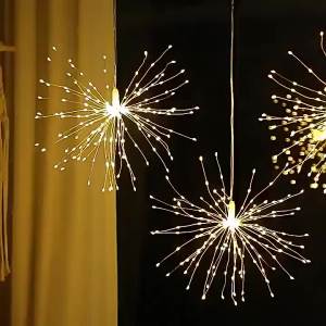 LED Starburst Sphere Lights Firework Lights 5 IN 1 Plug in Waterproof Hanging Firework Lights for Gardens Christmas Party Decor