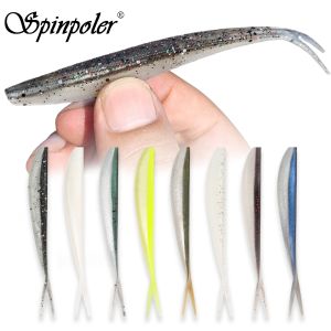Spinpoler Fluke Soft Jerk Minnow Split Tail Ribbed Lure Artificial Bait Jig Head Drop Shot Rig Saltwater Freshwater Bass Tackle