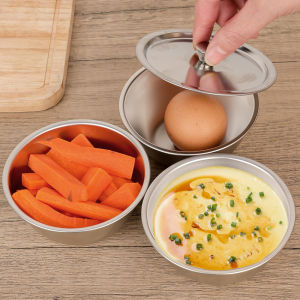 Stainless Steel Steamed Egg Bowl with Lids Heat Resistant Food Container Fruit Salad Dessert Soup Bowl