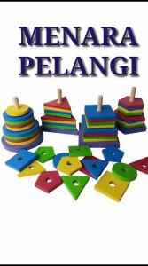 Mainan Edukasi Menara Pelangi Segitiga Lingkaran Persegi Segilima Balok Susun Montessori Toy
