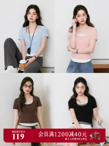 Slim Fit Short Sleeve T-Shirt Womens Color Block Dopaamine Top Casual Style Spring Summer New Arrival Cotton Knitted Tee