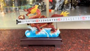 Tượng rồng cuộn cầm ngọc bằng đồng decor phong thủy dài 24cm cao 14.5cm rộng 6cm nặng 1.7kg