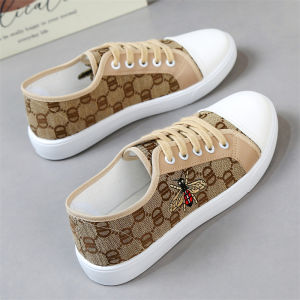 Cute Canvas Shoes Womens Soft Bottom Casual Style Spring Summer Breathable Student Fashionable Cross Tie Dots Pattern Low Top