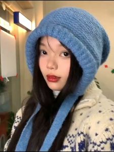 Mũ bảo vệ tai Mũ len ấm áp ngoài trời dệt kim có dây đeo cằm Trượt tuyết mùa đông Mũ tai cho nữ Muzini ML08