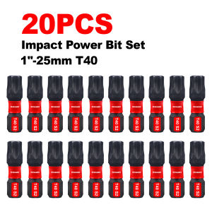 Geinxurn 1 In.Impact Tough Magnetic Power Bit SetTorx Head Power BitsS2 Alloy Steel Star T40 Screwdriver Bits Set