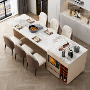 Kitchen Island Dining Table Integrated Retractable Household Small Apartment Tea Table with Microwave Oven Induction Cooker Stone Plate Kitchen Island Dining Table